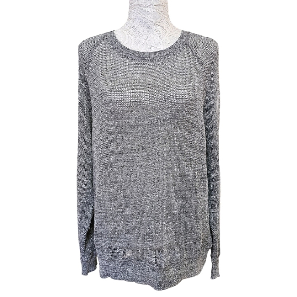Eileen Fisher Gray Thermal Open Knit Crew Neck Long Sleeve Shirt Size Small